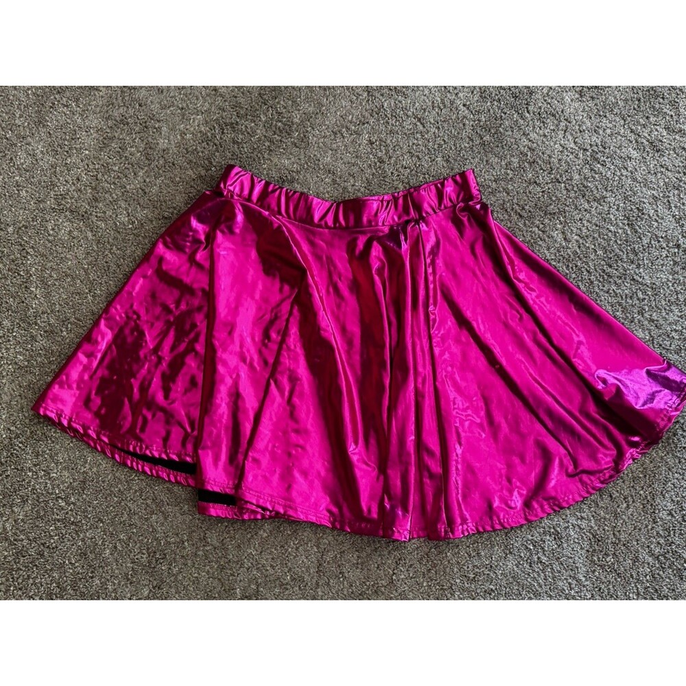 Hot Pink XL Mini Aline Skirt Faux Shiney Patent Leather Look Skater Fairy Goth